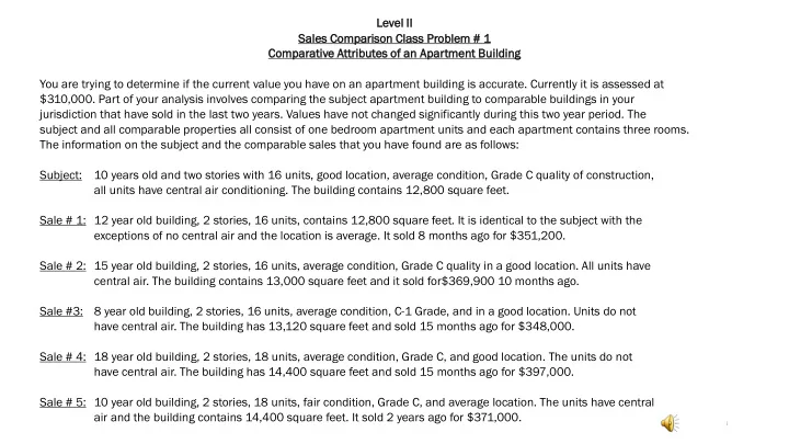 level ii le ii sales c compa mparison c n class proble