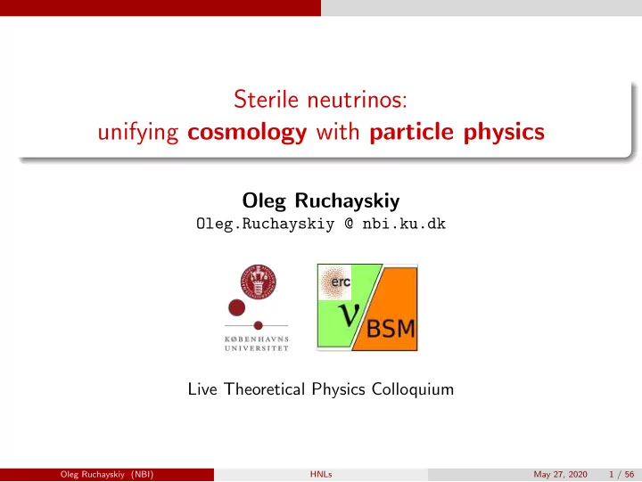 sterile neutrinos unifying cosmology with particle physics