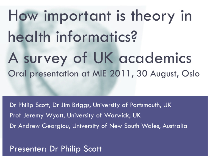 how important is theory in health informatics a survey of