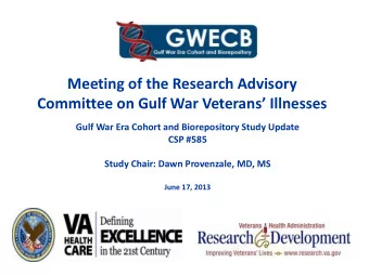Meeting of the Research Advisory Committee on Gulf War Veterans  Illnesses Gulf War Era Cohort