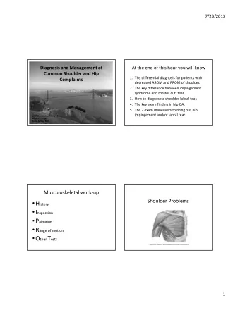 Shoulder keys Shoulder examination  History  Inspection  Palpation  Hand dominance