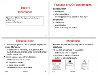 Features of OO Programming  Topic 4  Encapsulation  Inheritance  abstraction  information hiding