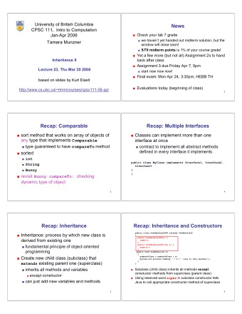 News  CPSC 111,  Intro to Computation  Jan-Apr 2006  Check your lab 7 grade  we havent yet
