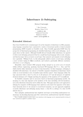 Inheritance Is Subtyping  Robert Cartwright 1 Rice University  Houston, Texas U.S.A.  cork@rice.edu