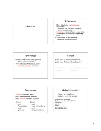 Inheritance   Many objects have a hierarchical  Inheritance  relationship   Examples: zoo,