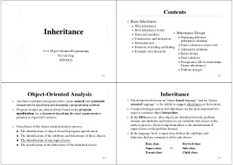 Inheritance  Inheritance  How inheritance works  Inheritance Design  I h it  D  i