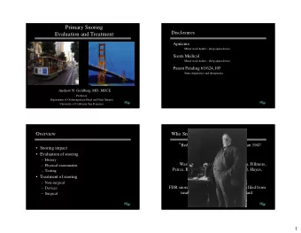 Primary Snoring  Disclosures  Evaluation and Treatment  Apnicure  Minor stock holder  sleep