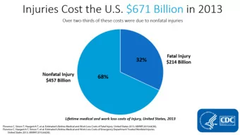 Injuries Cost the US $671 billion in 2013  pie chart showing over two-thirds of injury costs
