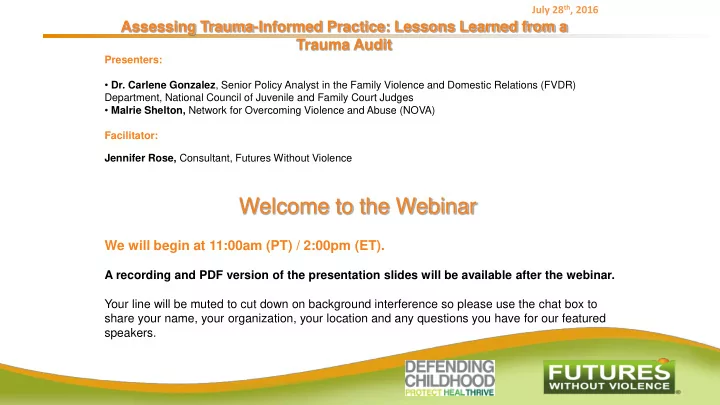 welcome to the webinar