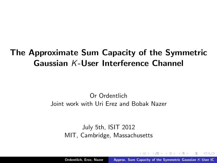 the approximate sum capacity of the symmetric gaussian k