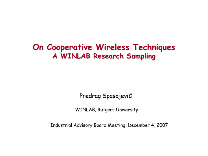 on cooperative wireless techniques on cooperative