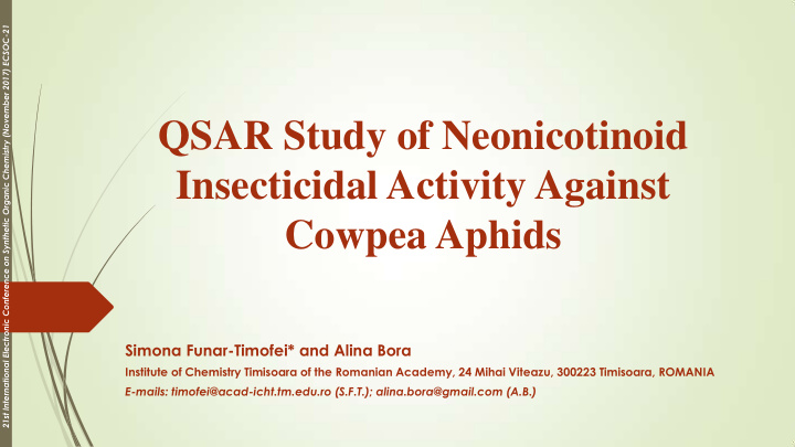 qsar study of neonicotinoid insecticidal activity against