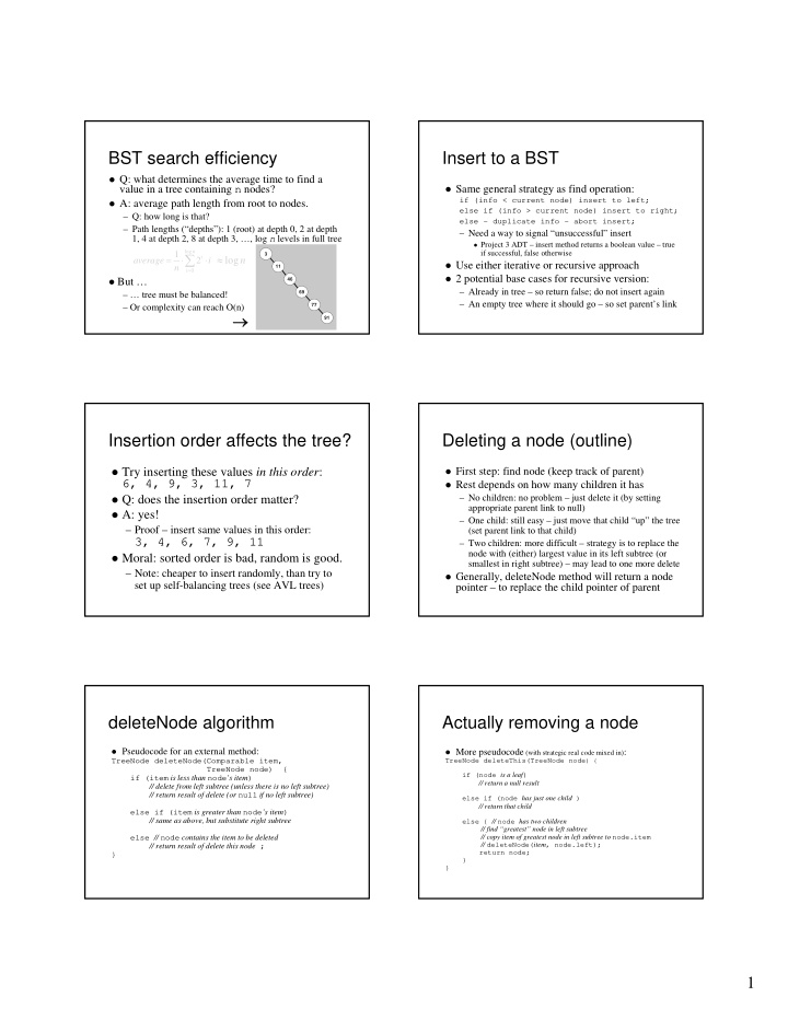 bst search efficiency insert to a bst