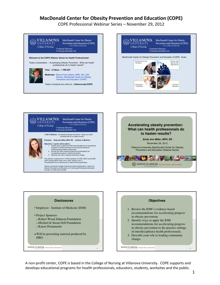 macdonald center for obesity prevention and education cope