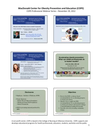 MacDonald Center for Obesity Prevention and Education (COPE) COPE Professional Webinar Series