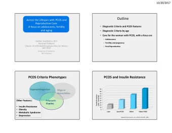 Outline  Across the Lifespan with PCOS and  Reproductive Care:  Diagnostic Criteria and PCOS