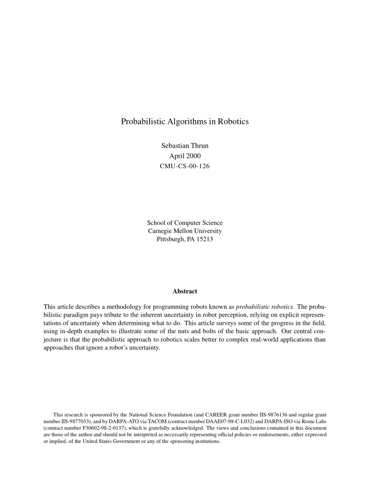 probabilistic algorithms in robotics