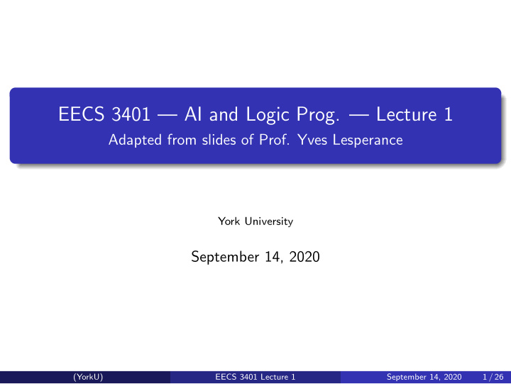eecs 3401 ai and logic prog lecture 1