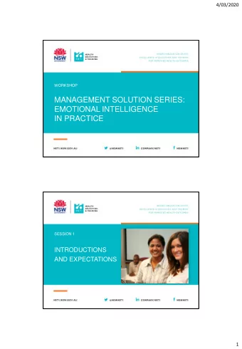 MANAGEMENT SOLUTION SERIES:  EMOTIONAL INTELLIGENCE  IN PRACTICE  SESSION 1  INTRODUCTIONS  AND