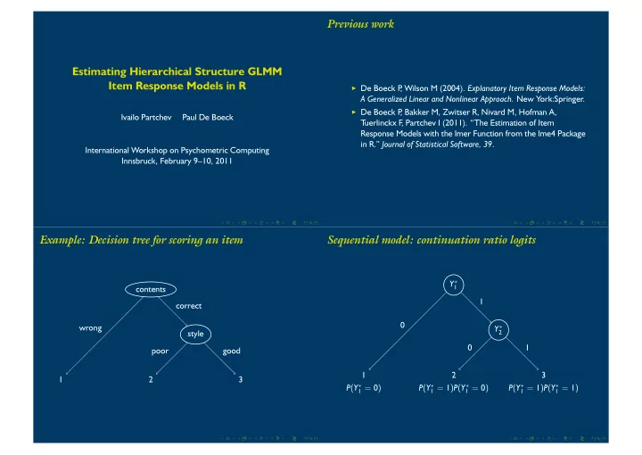 previous work estimating hierarchical structure glmm item