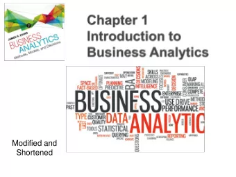 Modified and  Shortened  Introduction to Analytics    Tools    Data    Models