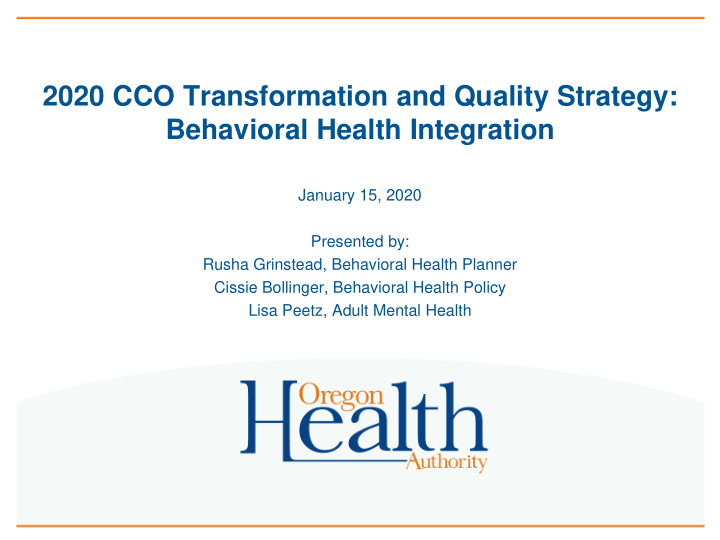 2020 cco transformation and quality strategy behavioral