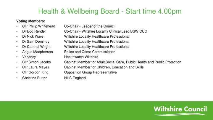 health wellbeing board start time 4 00pm