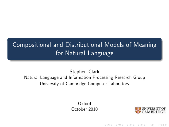 compositional and distributional models of meaning for