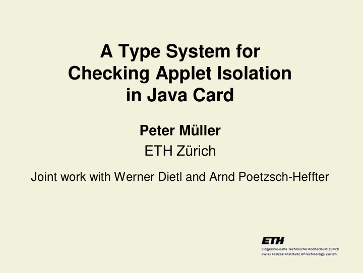 a type system for checking applet isolation in java card