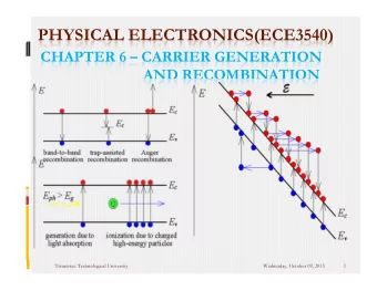 PHYSICAL ELECTRONICS(ECE3540)  CHAPTER 6  CARRIER GENERATION  AND RECOMBINATION  1  Tennessee