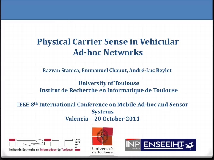 physical carrier sense in vehicular