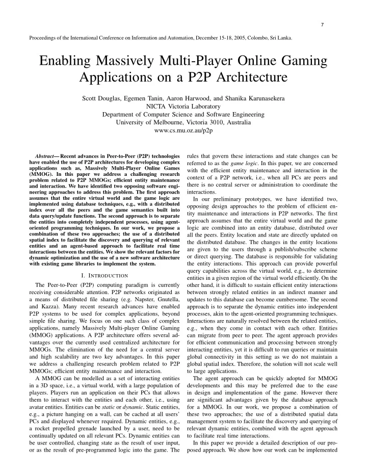 enabling massively multi player online gaming