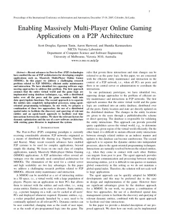 Enabling Massively Multi-Player Online Gaming  Applications on a P2P Architecture  Scott Douglas,