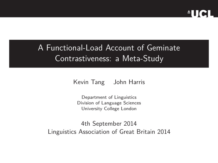 a functional load account of geminate contrastiveness a