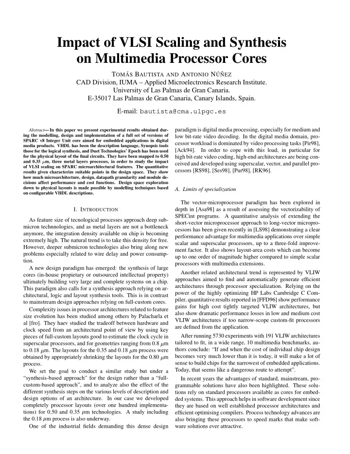 impact of vlsi scaling and synthesis on multimedia