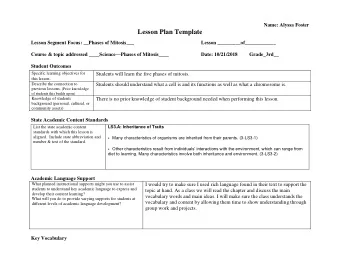 Lesson Plan Template  Lesson Segment Focus: __Phases of Mitosis___  Lesson _________of____________