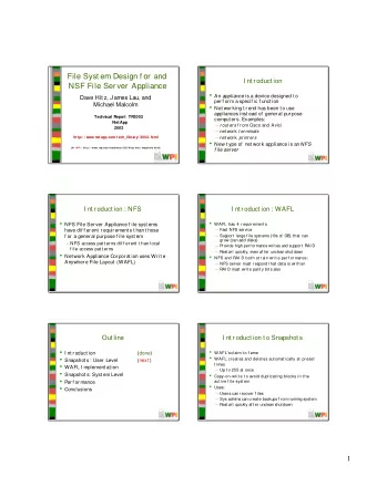 File Syst em Design f or and  I nt roduct ion  NSF File Ser ver  Appliance  An appliance is a