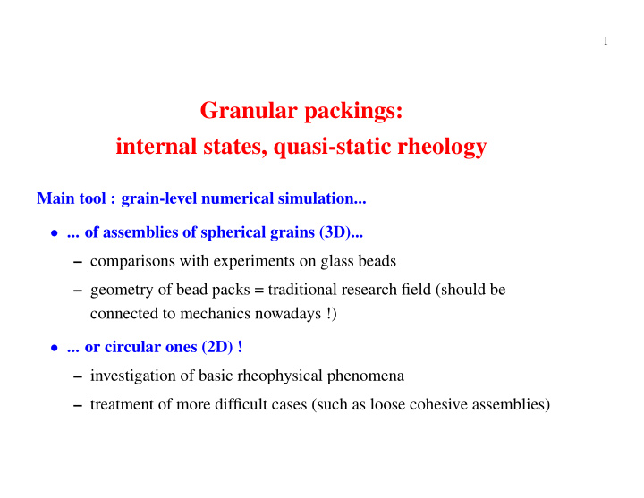 granular packings internal states quasi static rheology