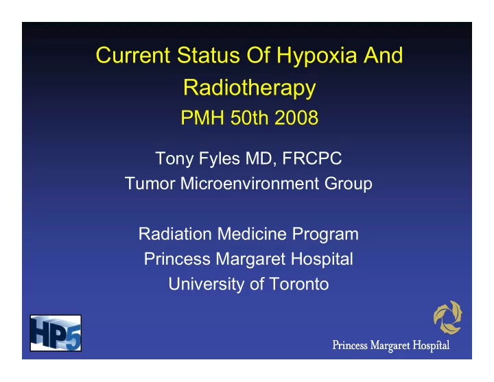 current status of hypoxia and radiotherapy