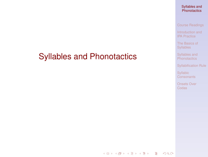 syllables and phonotactics