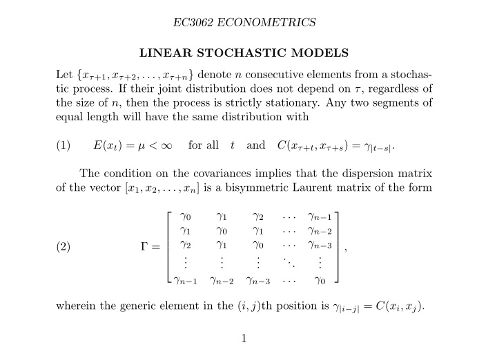 ec3062 econometrics linear stochastic models let x 1 x 2