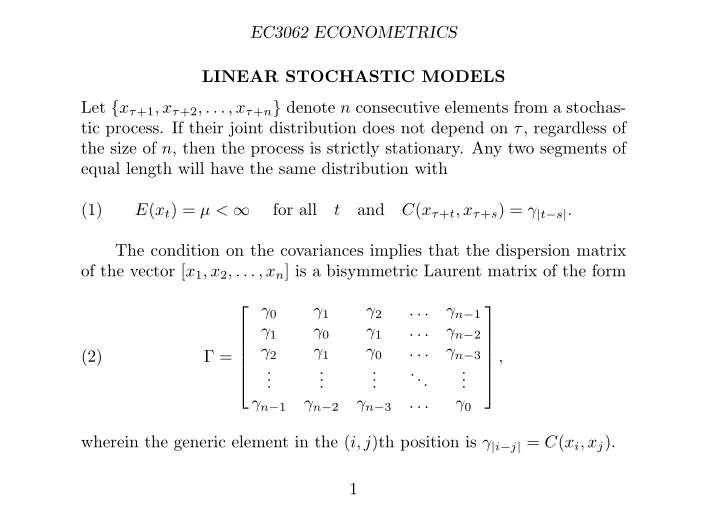 ec3062 econometrics linear stochastic models let x 1 x 2