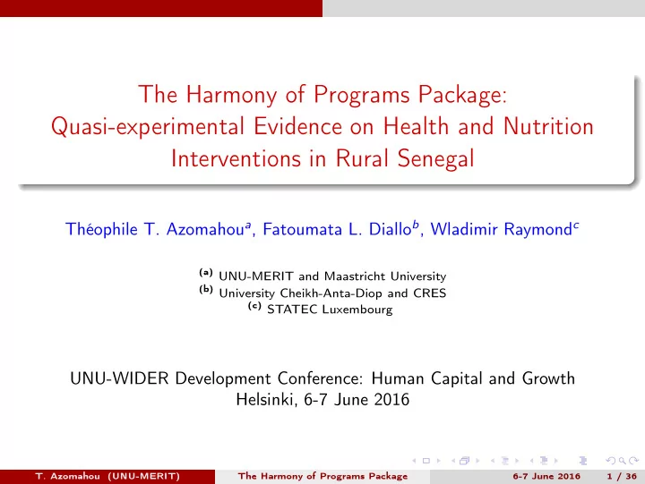 the harmony of programs package quasi experimental