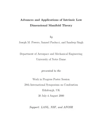 Advances and Applications of Intrinsic Low  Dimensional Manifold Theory  by  Joseph M. Powers,