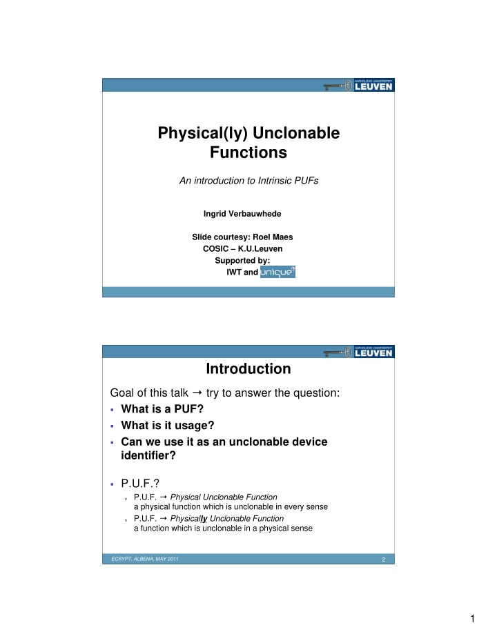 physical ly unclonable functions