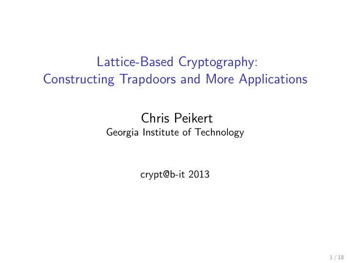 lattice based cryptography constructing trapdoors and