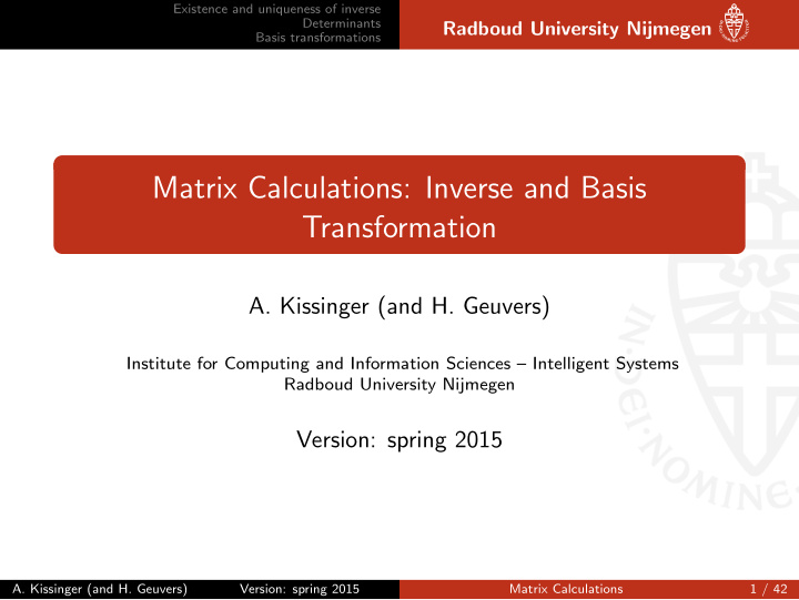 matrix calculations inverse and basis transformation