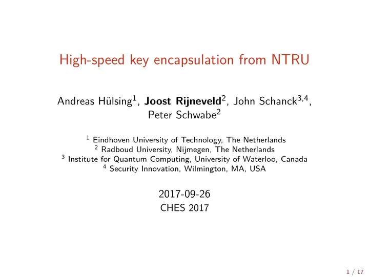 high speed key encapsulation from ntru