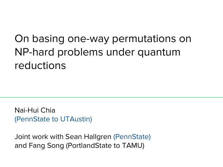 on basing one way permutations on np hard problems under