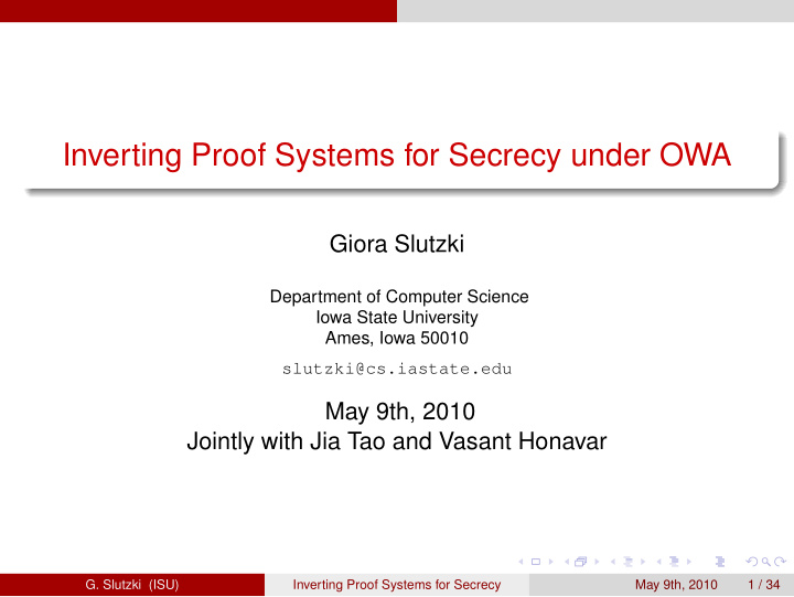 inverting proof systems for secrecy under owa